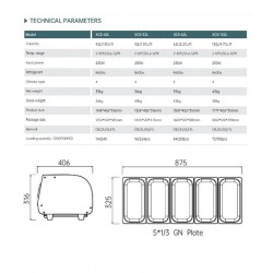 Vitrina refrigerada para sushi & tapa 2-10°C 230W 52L  5*1/3GN 1324*406*316MM