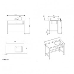 不锈钢残食台 1200*700*893+150MM 右水槽（不含水龙头）