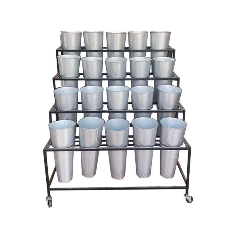 Estantería para Flores Comercial | Expositor de Hierro 4 Niveles con 20 Cubos Ø17cm| Incluye 20 Cubos para Flores