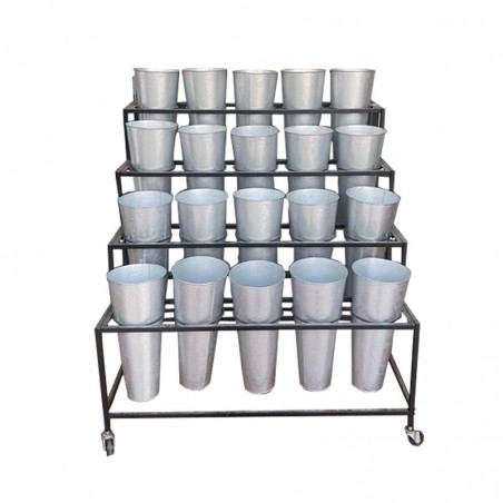 Estantería para Flores Comercial | Expositor de Hierro 4 Niveles con 20 Cubos Ø17cm| Incluye 20 Cubos para Flores