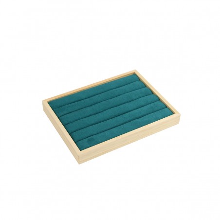 Soporte Expositor Anillos Madera y Terciopelo Verde