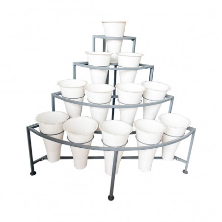 Expositor de Flores Curvo 4 Niveles - 12 Cubos Plástico Blanco - 80x80x103cm - Gris Marfil