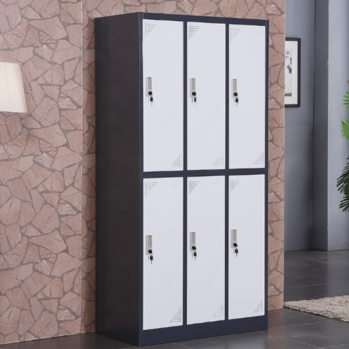 Taquilla metalica 6 puertas 90x42x180cm 六门储物柜 灰框白门 -